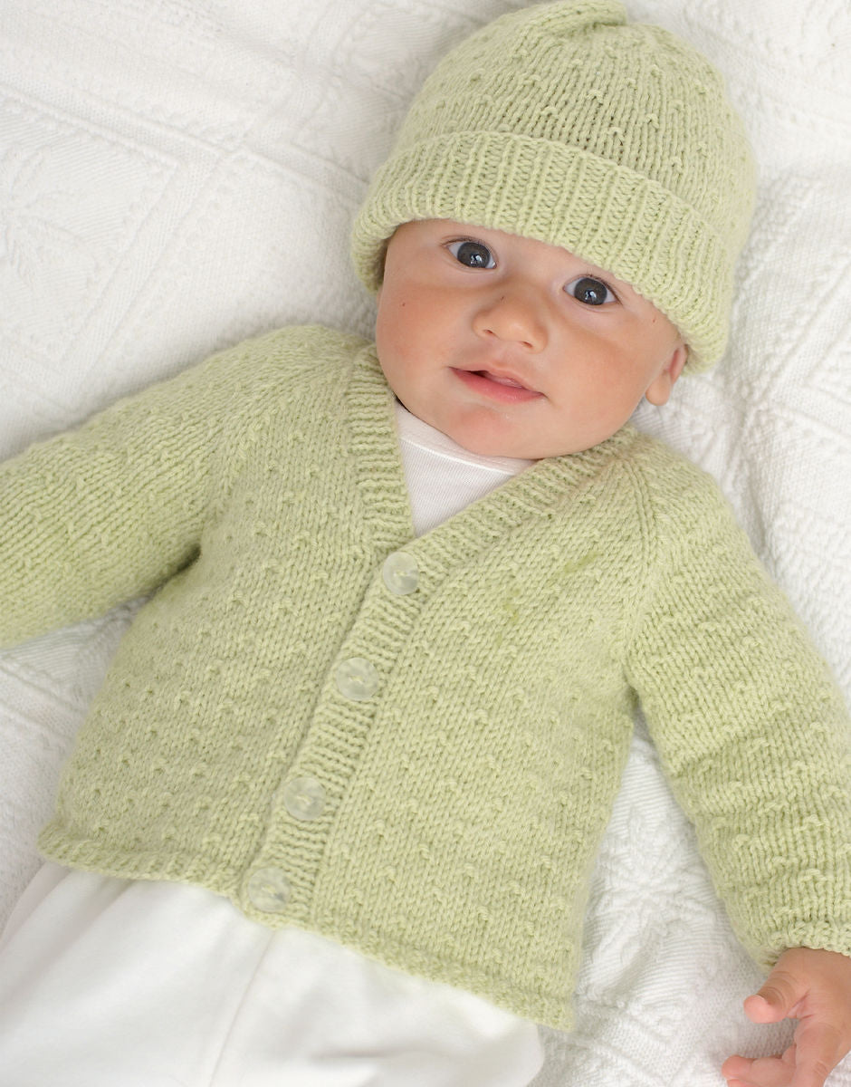 Sirdar Baby Cardigan, Hat, Mittens & Booties Knitting Pattern 1815 | Snuggly DK | 0–12 Months