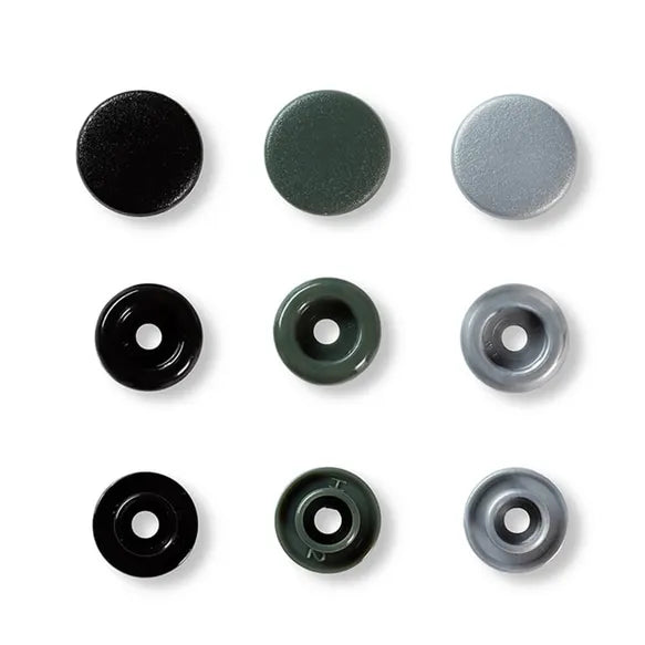 Prym Love Color Snaps Round Press Fasteners 12.4mm - Grey Tones, Pack of 30