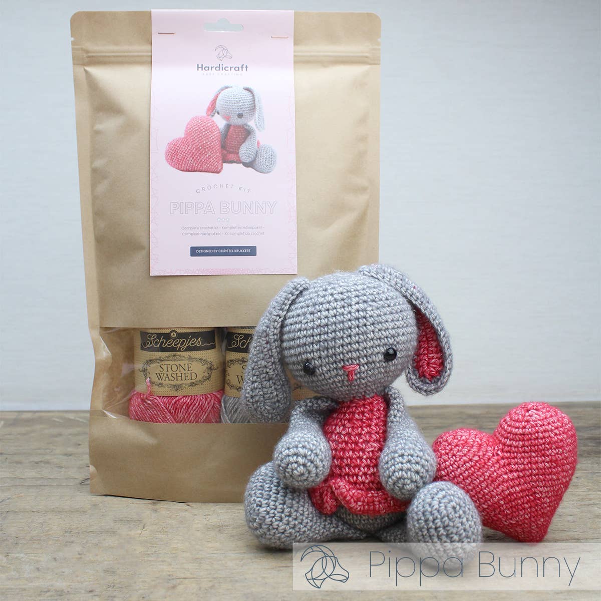 DIY Crochet Kit - Pippa Bunny with Heart | Blended Yarn | Amigurumi | 20 cm