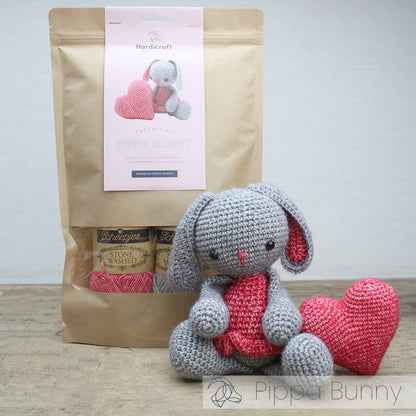 DIY Crochet Kit - Pippa Bunny with Heart | Blended Yarn | Amigurumi | 20 cm