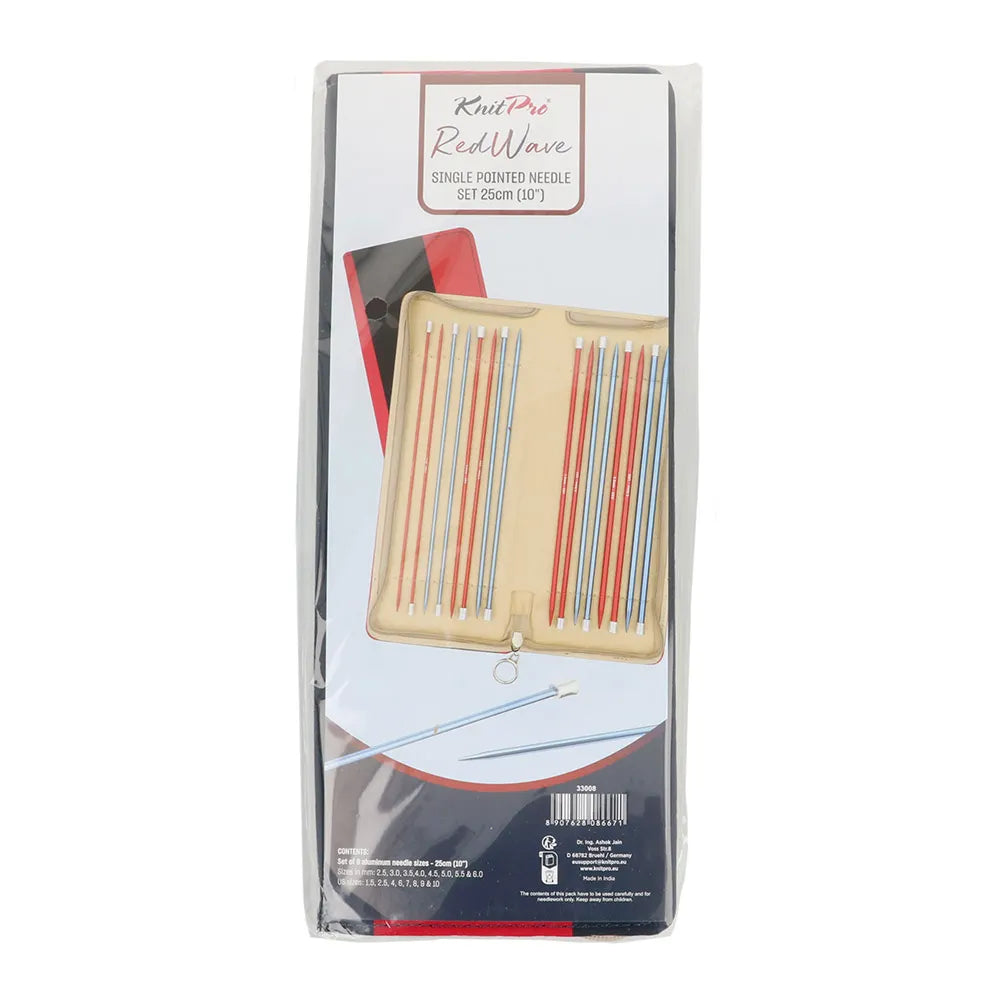 Red Waves Single-Pointed Knitting Needle Set | Aluminium | 25cm
