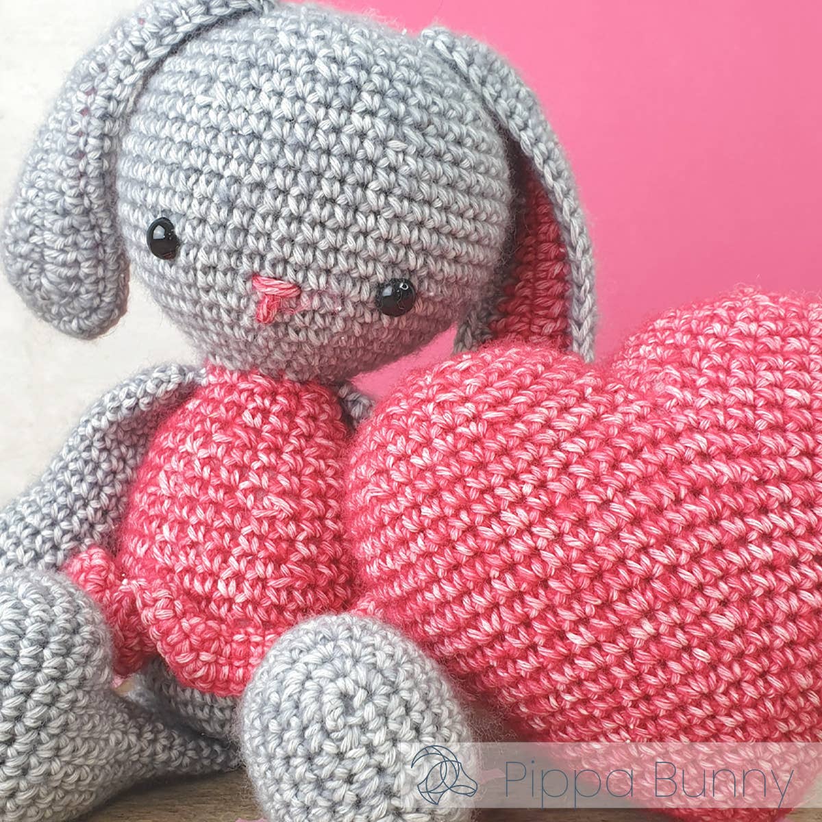 DIY Crochet Kit - Pippa Bunny with Heart | Blended Yarn | Amigurumi | 20 cm
