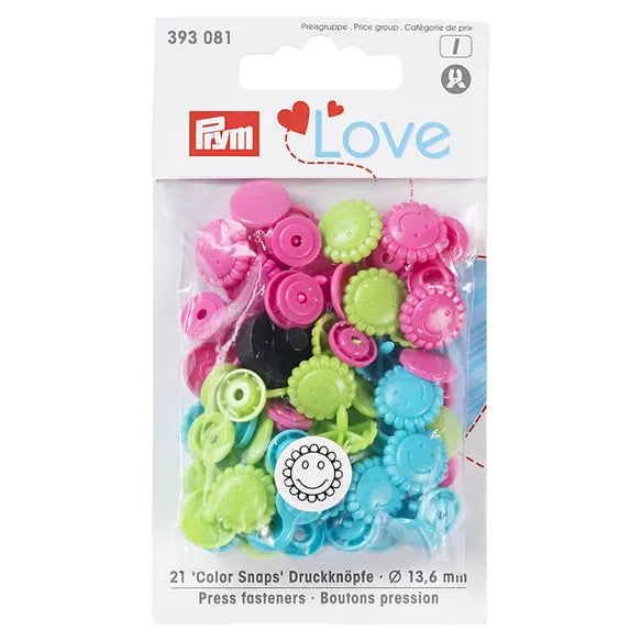 Prym Love Color Snaps Flower Press Fasteners - Smiley Face, Pack of 21