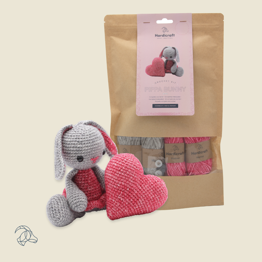 DIY Crochet Kit - Pippa Bunny with Heart | Blended Yarn | Amigurumi | 20 cm