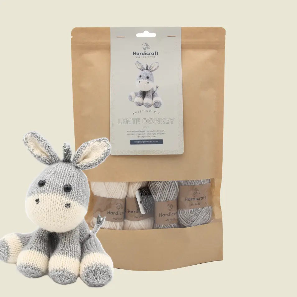 DIY Knitting Kit - Lente Donkey | Blended Yarn | Knitted Toy | 20 cm