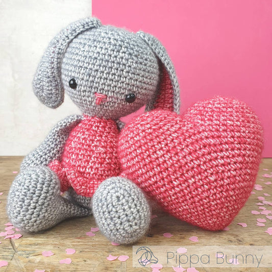 DIY Crochet Kit - Pippa Bunny with Heart | Blended Yarn | Amigurumi | 20 cm