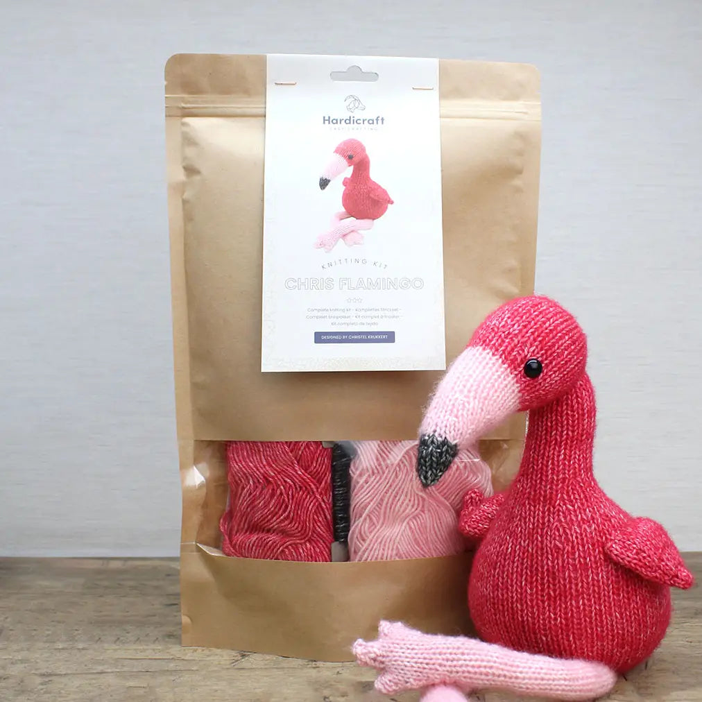 DIY Knitting Kit - Chris Flamingo | Blended Yarn | Knitted Toy | 37 cm