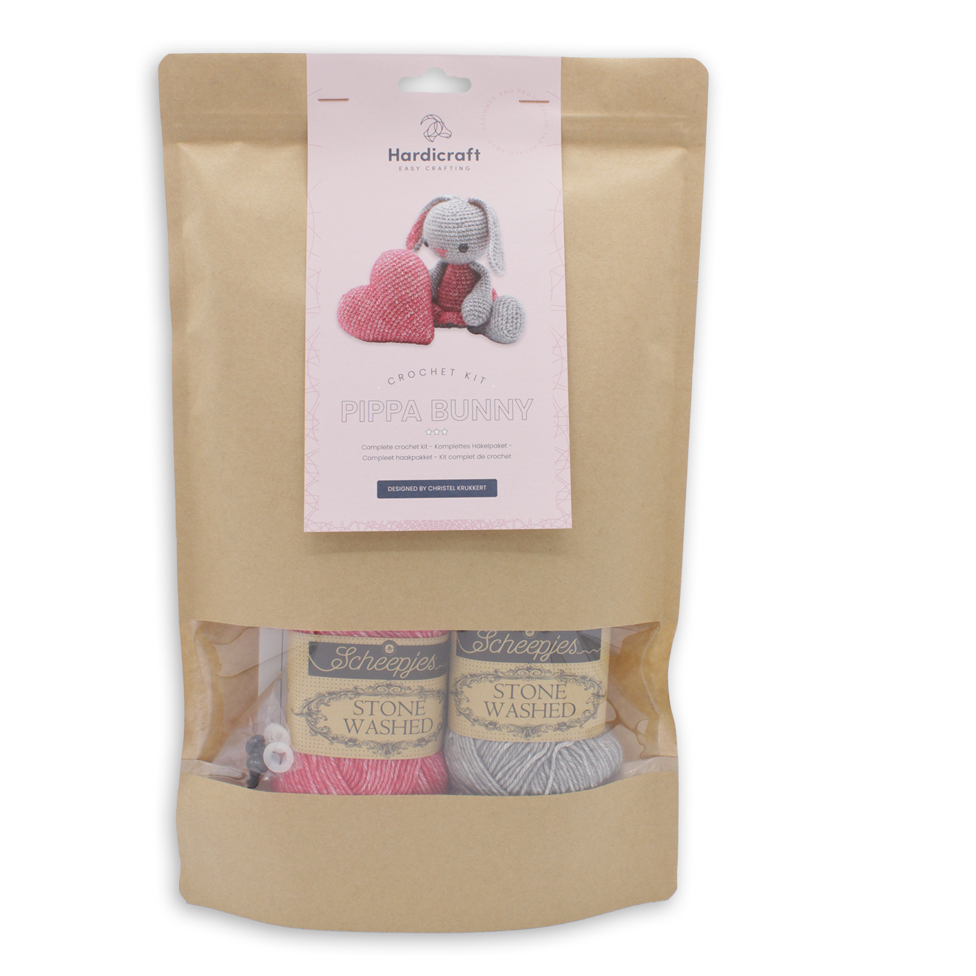 DIY Crochet Kit - Pippa Bunny with Heart | Blended Yarn | Amigurumi | 20 cm