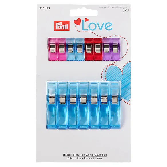 Prym Love Fabric Clips - Mixed Sizes, Pack of 15