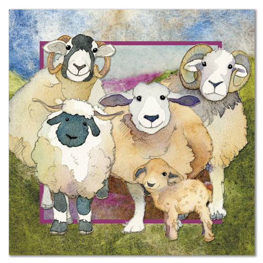 Felted Sheep Family - Greetings Card