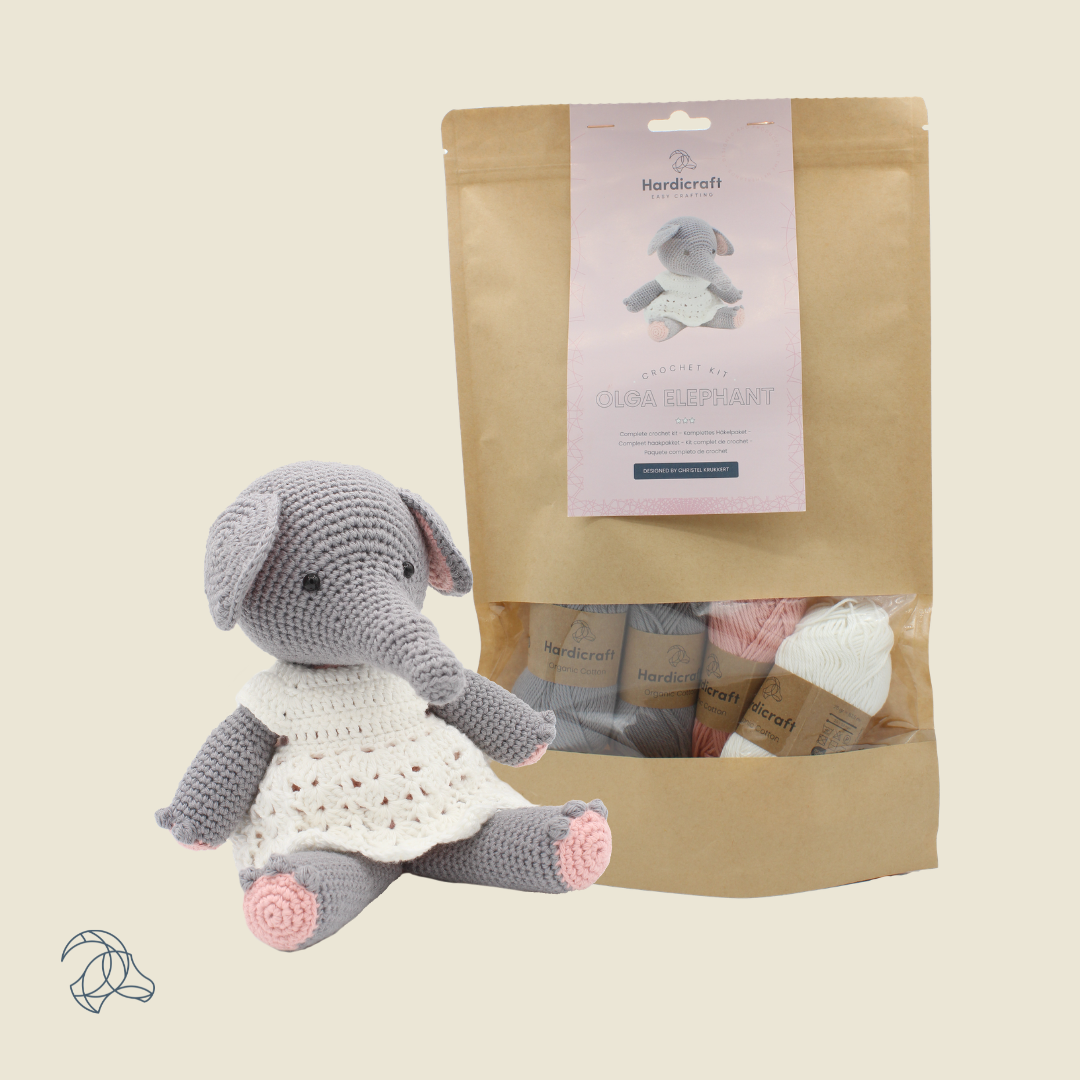 DIY Crochet Kit - Olga Elephant | 100% Organic Cotton | Amigurumi | 30 cm