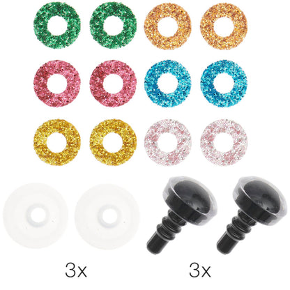 Coloured Safety Eyes | 6 Glitter Colours | 12mm | 3 Pairs