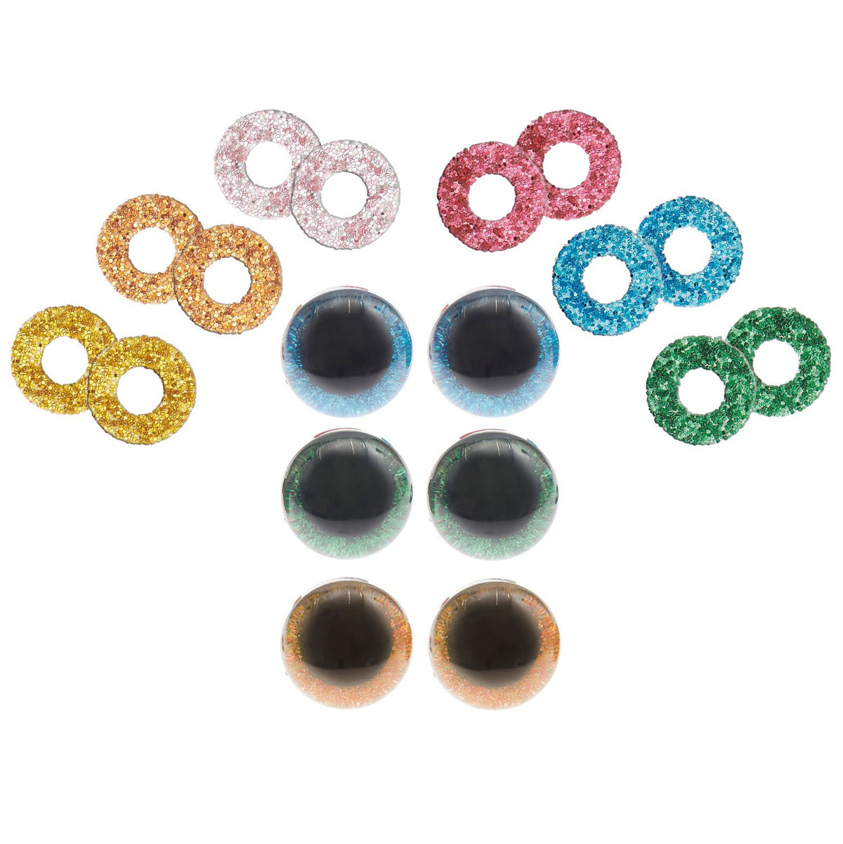 Coloured Safety Eyes | 6 Glitter Colours | 12mm | 3 Pairs