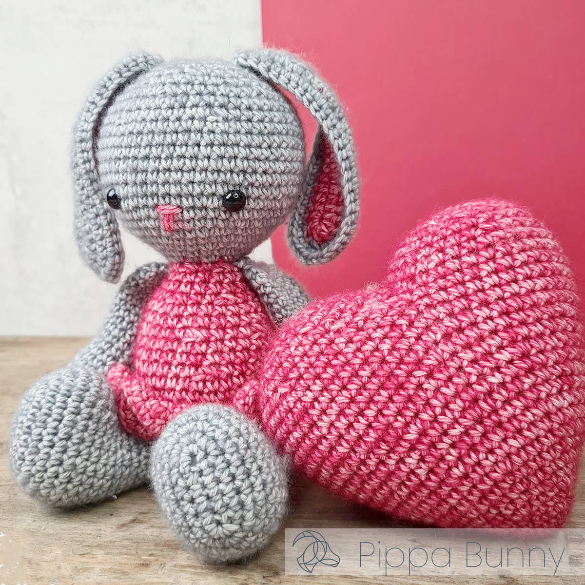 DIY Crochet Kit - Pippa Bunny with Heart | Blended Yarn | Amigurumi | 20 cm