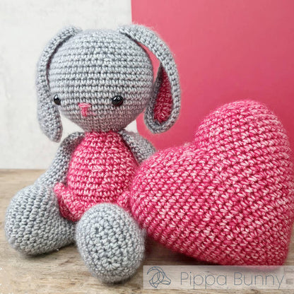 DIY Crochet Kit - Pippa Bunny with Heart | Blended Yarn | Amigurumi | 20 cm