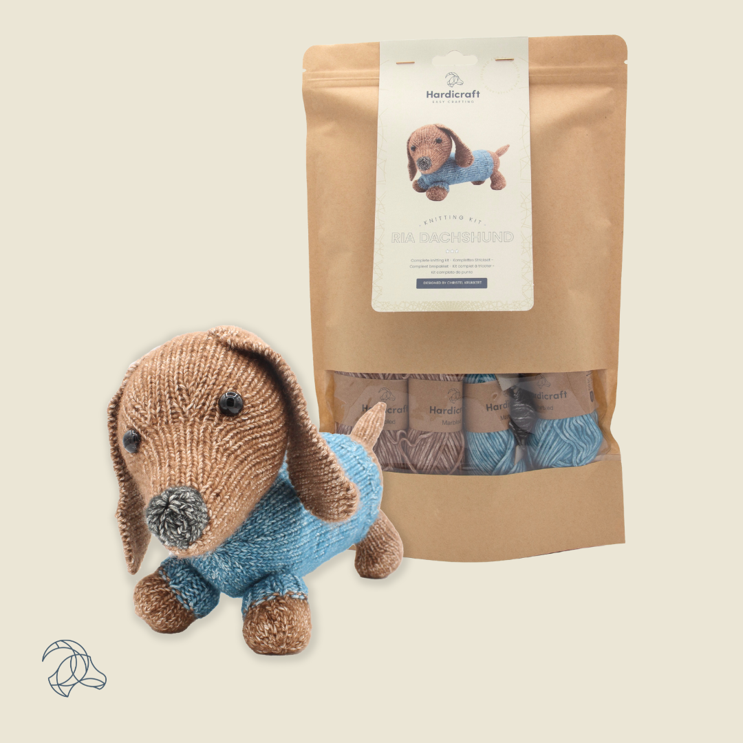 DIY Knitting Kit - Ria Dachshund | Blended Yarn | Knitted Toy | 30 cm