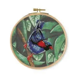 Parakeet Cross Stitch Kit BK1790 | Pre-Printed Aida & Wooden Hoop