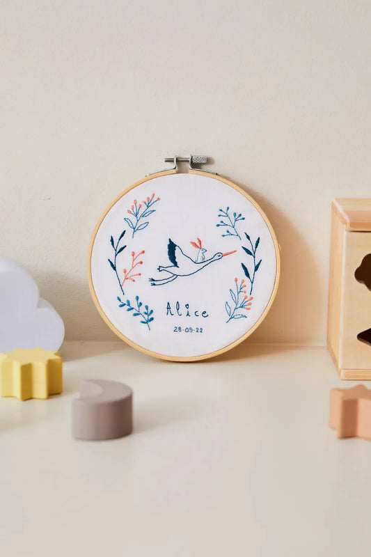 DMC Stork Baby Keepsake Embroidery Kit | TB180 | Personalised Baby Gift