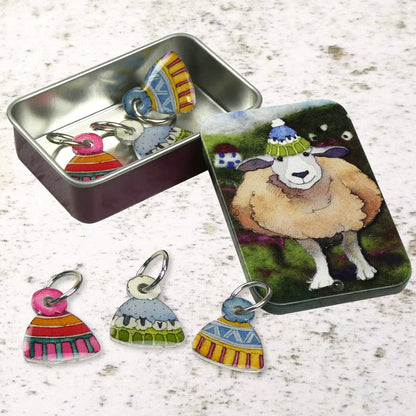 Emma Ball Hats Stitch Markers in a Tin | Set of 6 | 2cm Aluminium