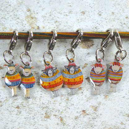 Sheep in Stripes Die-Cut Stitch Markers | Set of 6 | Pocket Tin