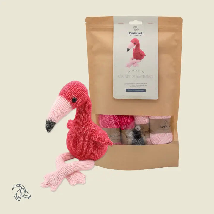 DIY Knitting Kit - Chris Flamingo | Blended Yarn | Knitted Toy | 37 cm