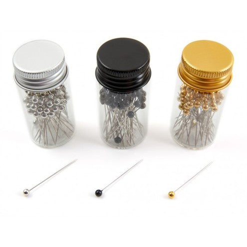 Plastic Head Pins | 60 pcs | Silver, Black & Gold